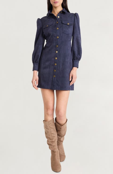 Long Sleeve Faux Suede Minidress