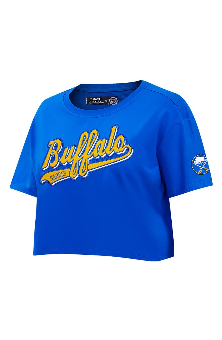 PRO STANDARD Women's Pro Standard Royal Buffalo Sabres Boxy Script Tail Cropped T-Shirt, Alternate, color, Royal