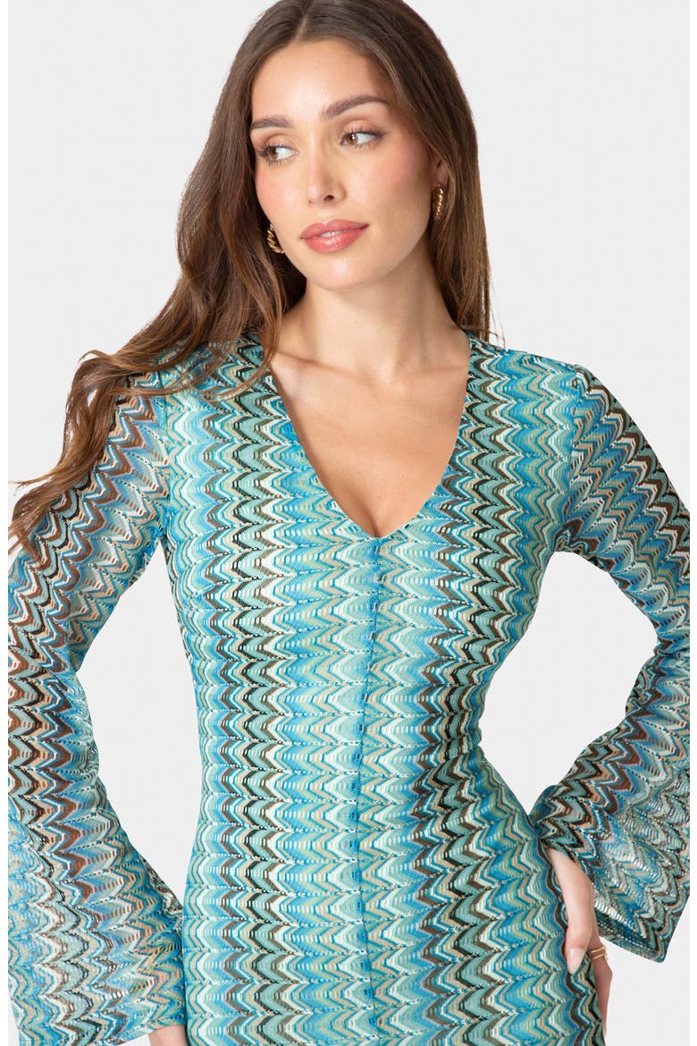 Stripe Print Long Sleeve Midi Dress, Alternate, color, BLUE MULTI