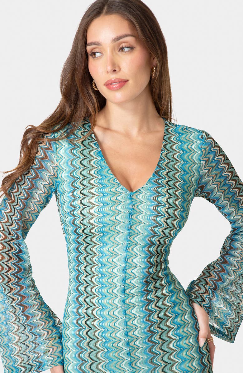 bebe Stripe Print Long Sleeve Midi Dress, Alternate, color, Blue Multi