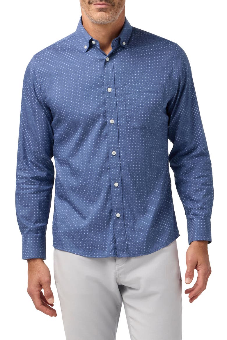 Kennedy Trim Fit Performance Button-Down Shirt, Main, color, COASTAL FJORD DOT
