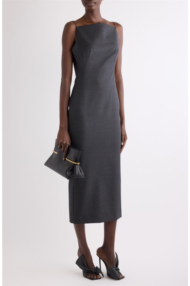 Sliced Kickback Wool Grain de Poudre Sheath Dress, Alternate, color, GREY MIX