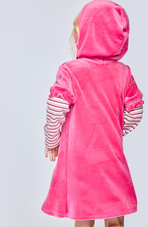 Truly Me Kids' Patchwork Hooded Velour Dress In Pink