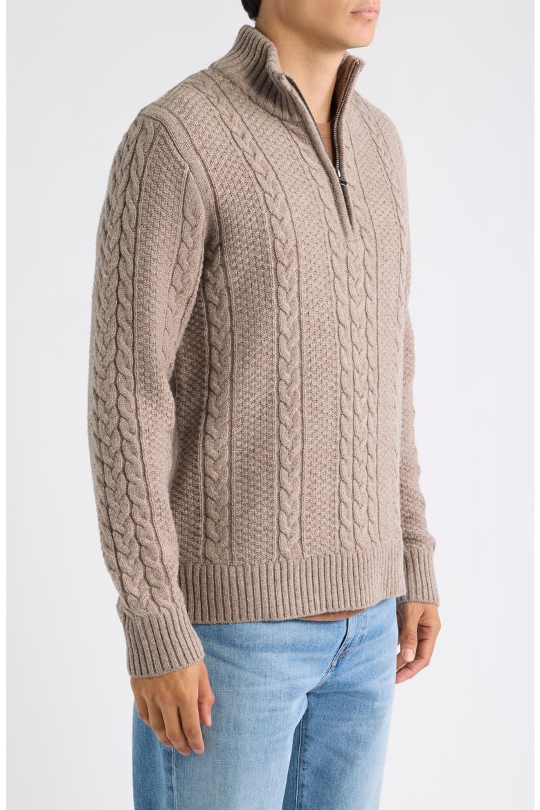 Cable Knit Quarter Zip Sweater, Alternate, color, TAUPE