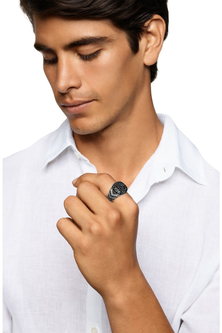Chevron Signet Ring in Sterling Silver with Black Diamonds, Alternate, color, SILVER PAVE