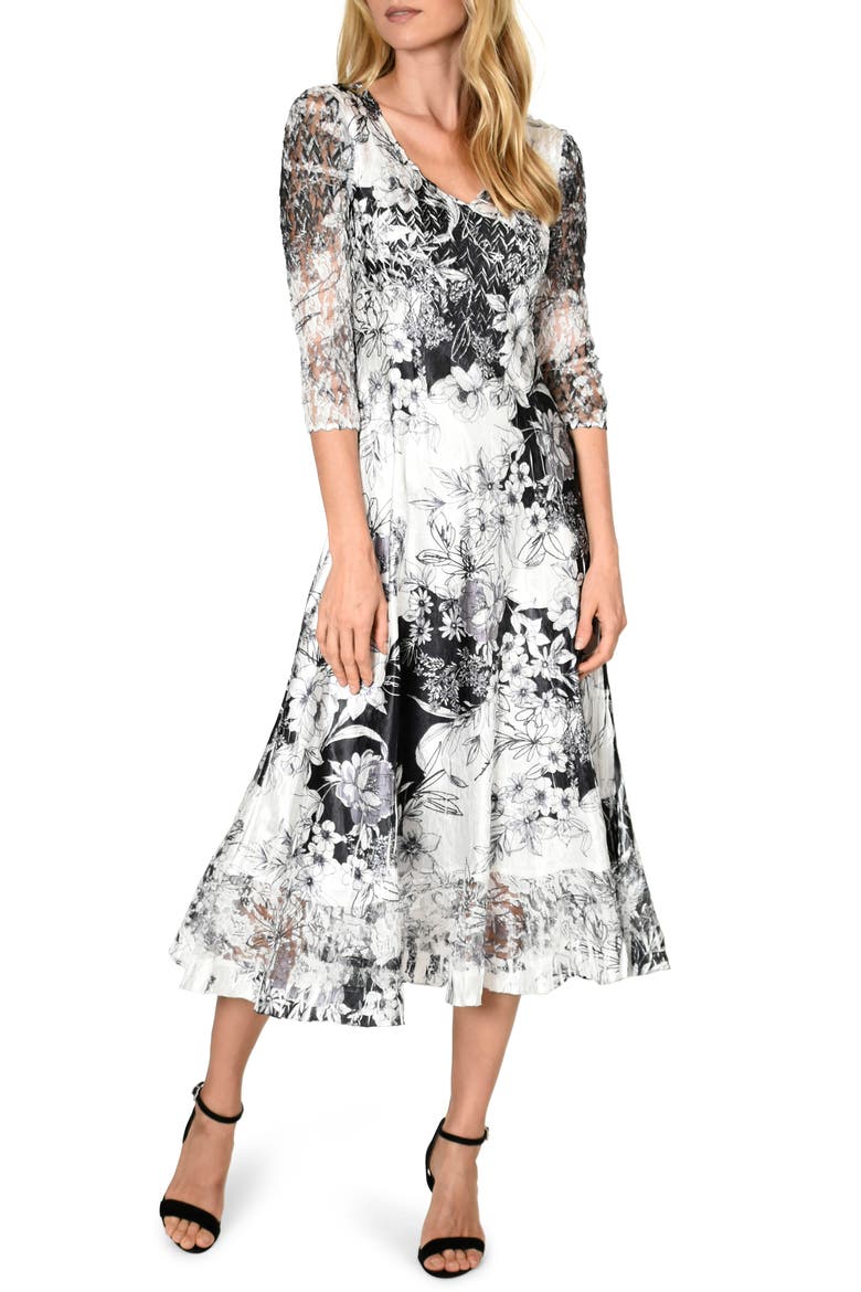 Charmeuse & Chiffon A-Line Dress, Main, color, DARLING DAISY