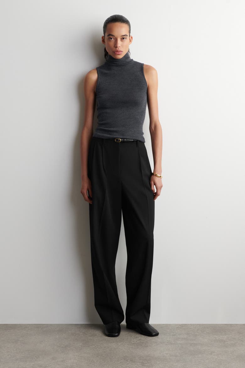 Pleated Wool-blend Tapered Trousers, Main, color, BLACK