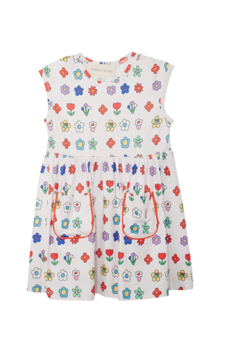 Mabel + Honey Little Garden Parade Cap Sleeve Dress, Main, color, Ivory