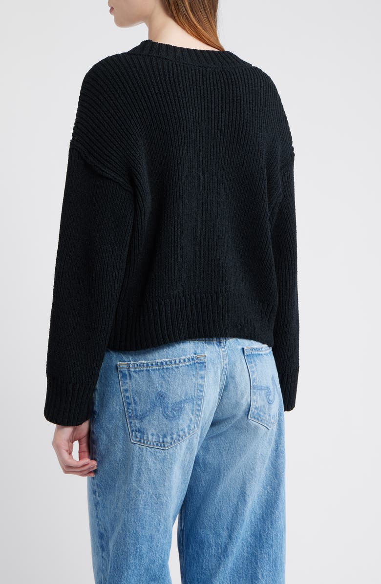 All in Favor Relaxed Chenille V-Neck Cardigan, Alternate, color, Black