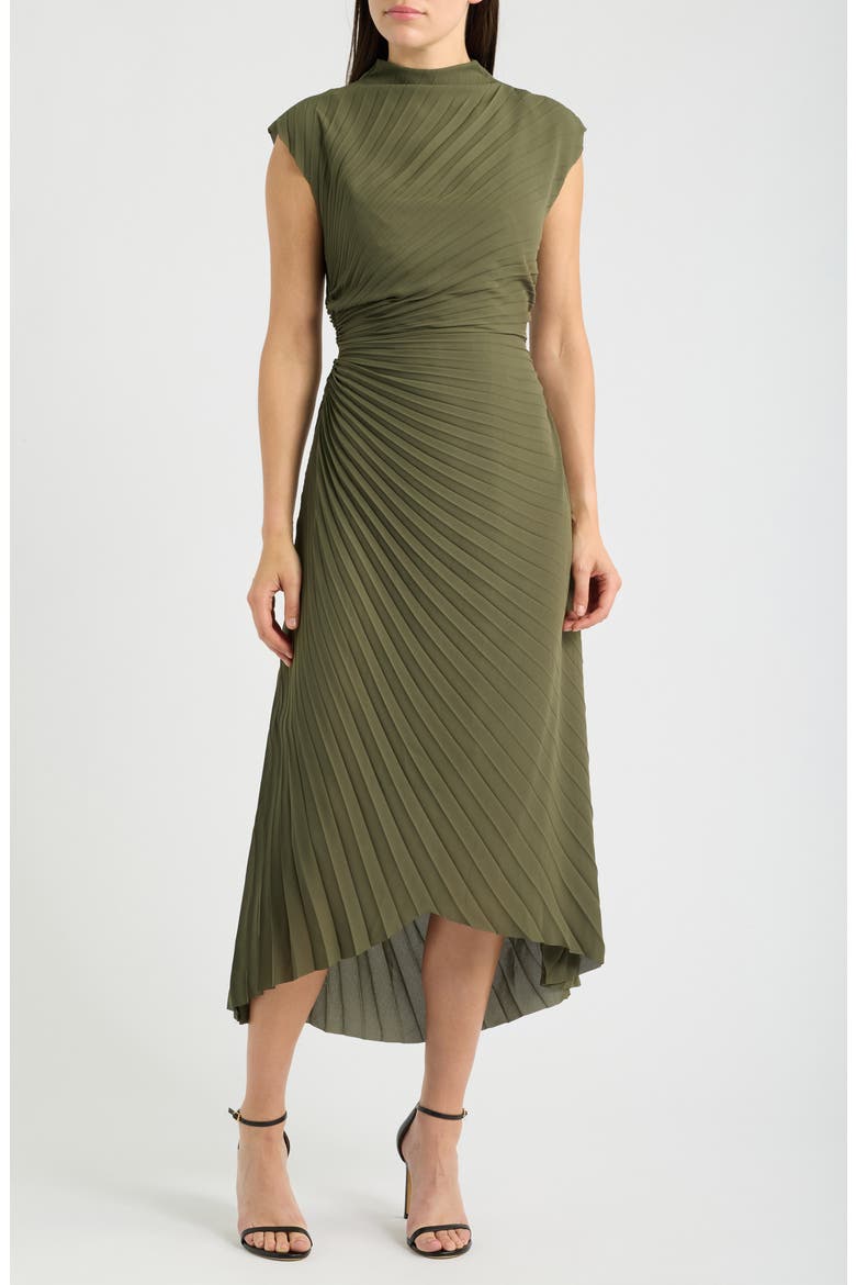 Rayanna Sunray Pleated Dress, Main, color, FOREST GREEN