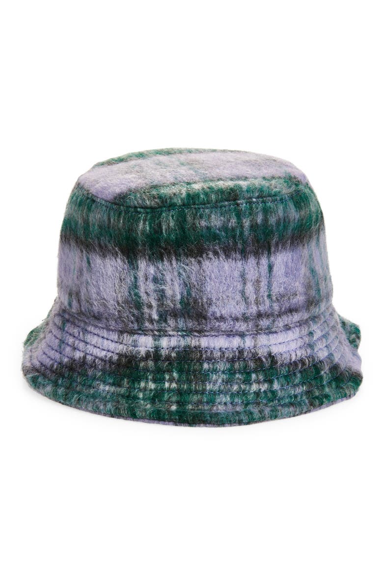 Plaid Brushed Bucket Hat, Main, color, PURPLE PLAID
