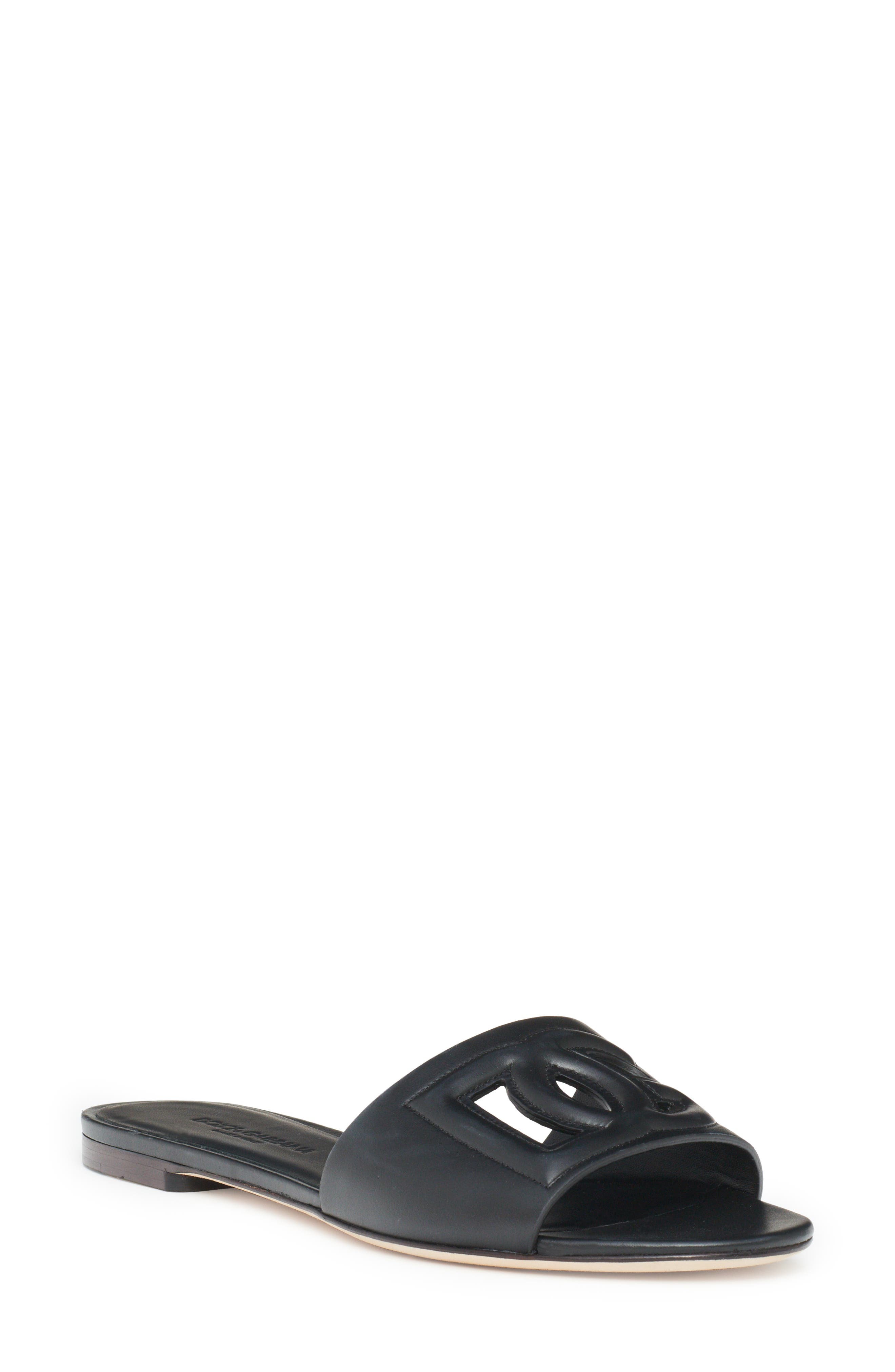 Dolce&Gabbana Bianca Interlock Slide Sandal, Main, color, Black