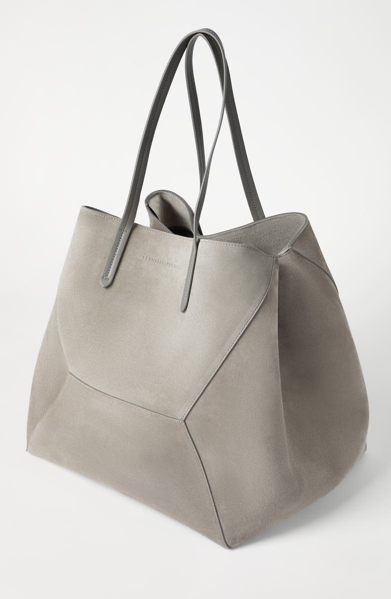 Brunello Cucinelli Suede large BC Duo bag, Alternate, color, Khaki