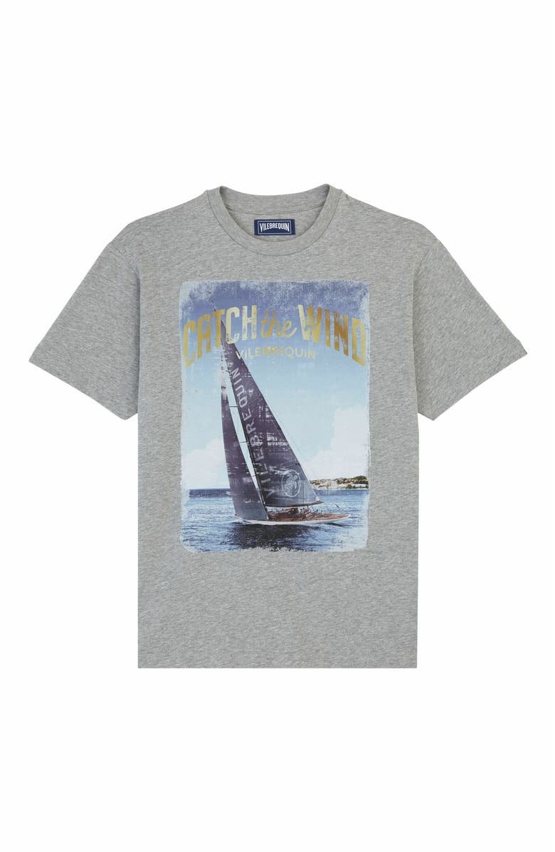Vilebrequin Men's Blue Sailing Boat Cotton T-Shirt, Main, color, Gris Chine