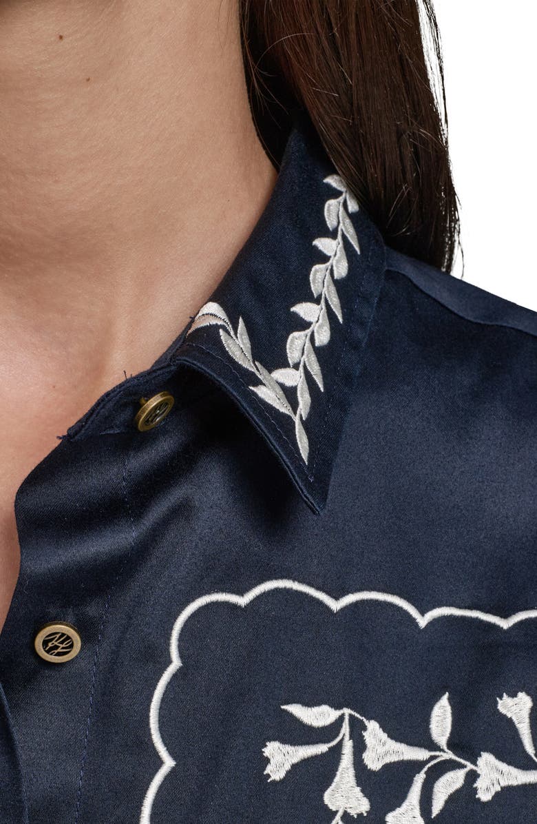 KARL LAGERFELD PARIS Embroidered Button-Up Shirt, Alternate, color, Midnight Navy