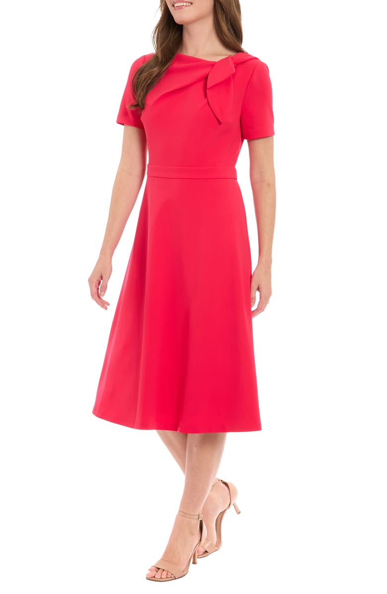 London Times Scuba Crepe Fit & Flare Dress, Alternate, color, Rose Red