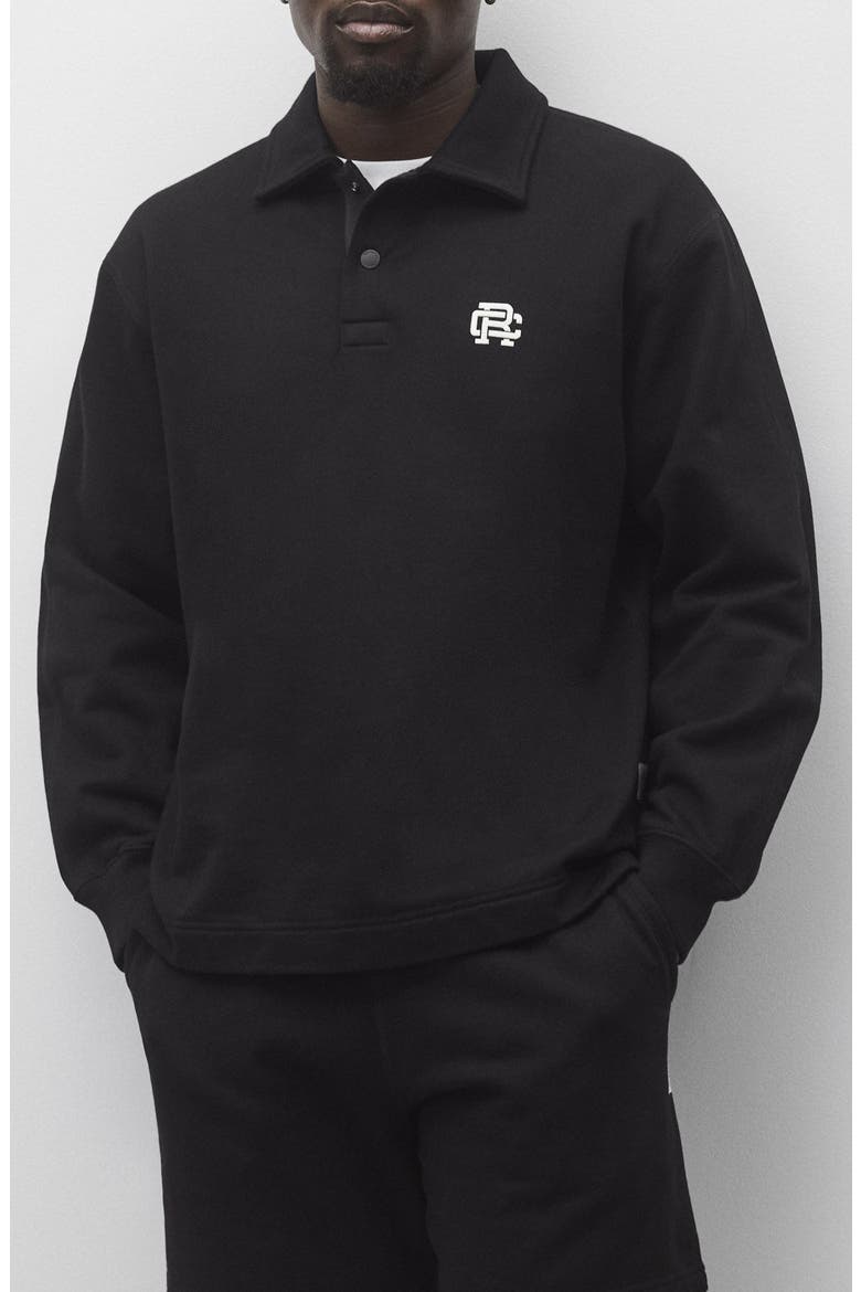 Embroidered Monogram Midweight Cotton French Terry Rugby Sweatshirt, Main, color, BLACK-WHITE