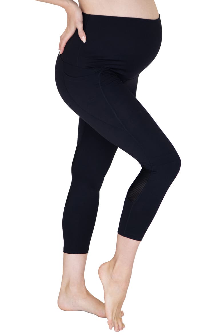 Sports 3/4 Maternity Leggings, Alternate, color, BLACK