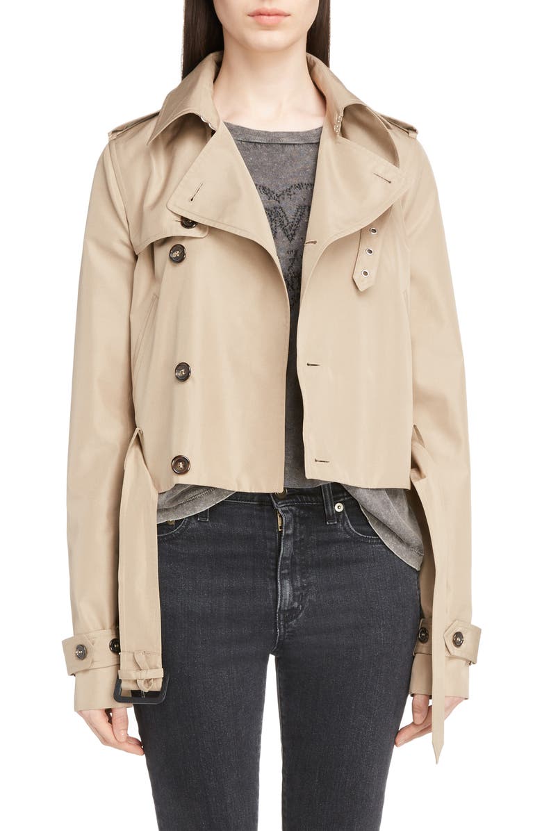 Saint Laurent Cotton Gabardine Crop Trench Jacket, Main, color,