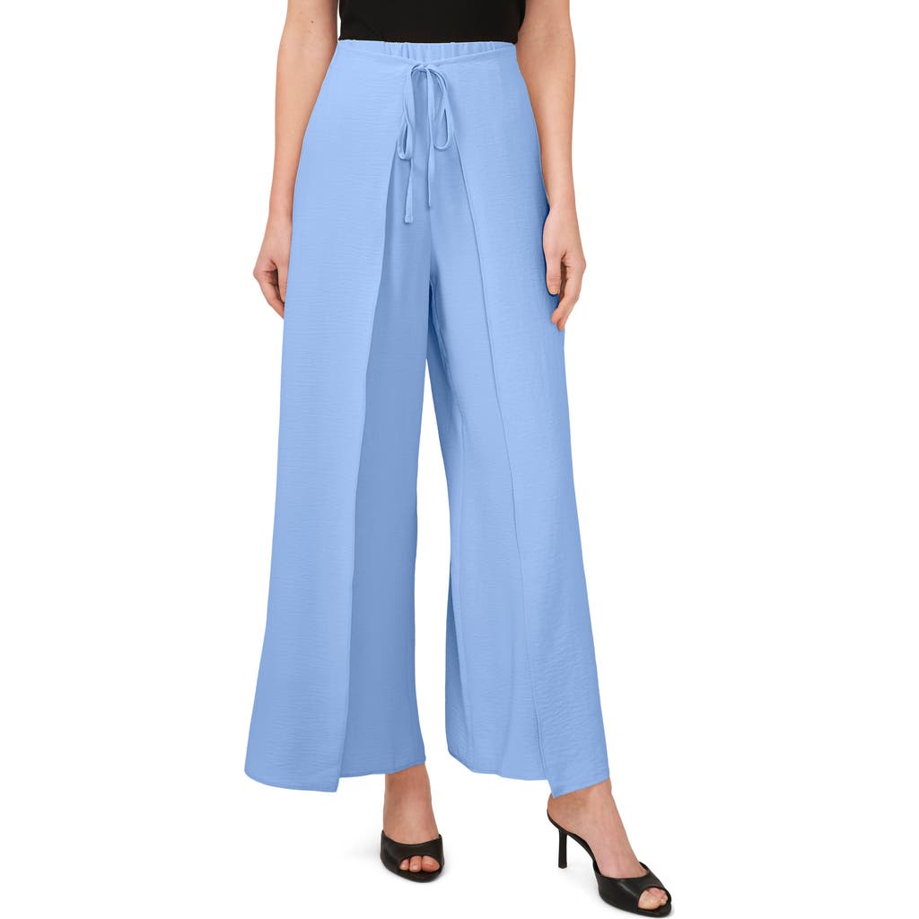 Cece Tie Front Overlay Wide Leg Pants In Blue Jay