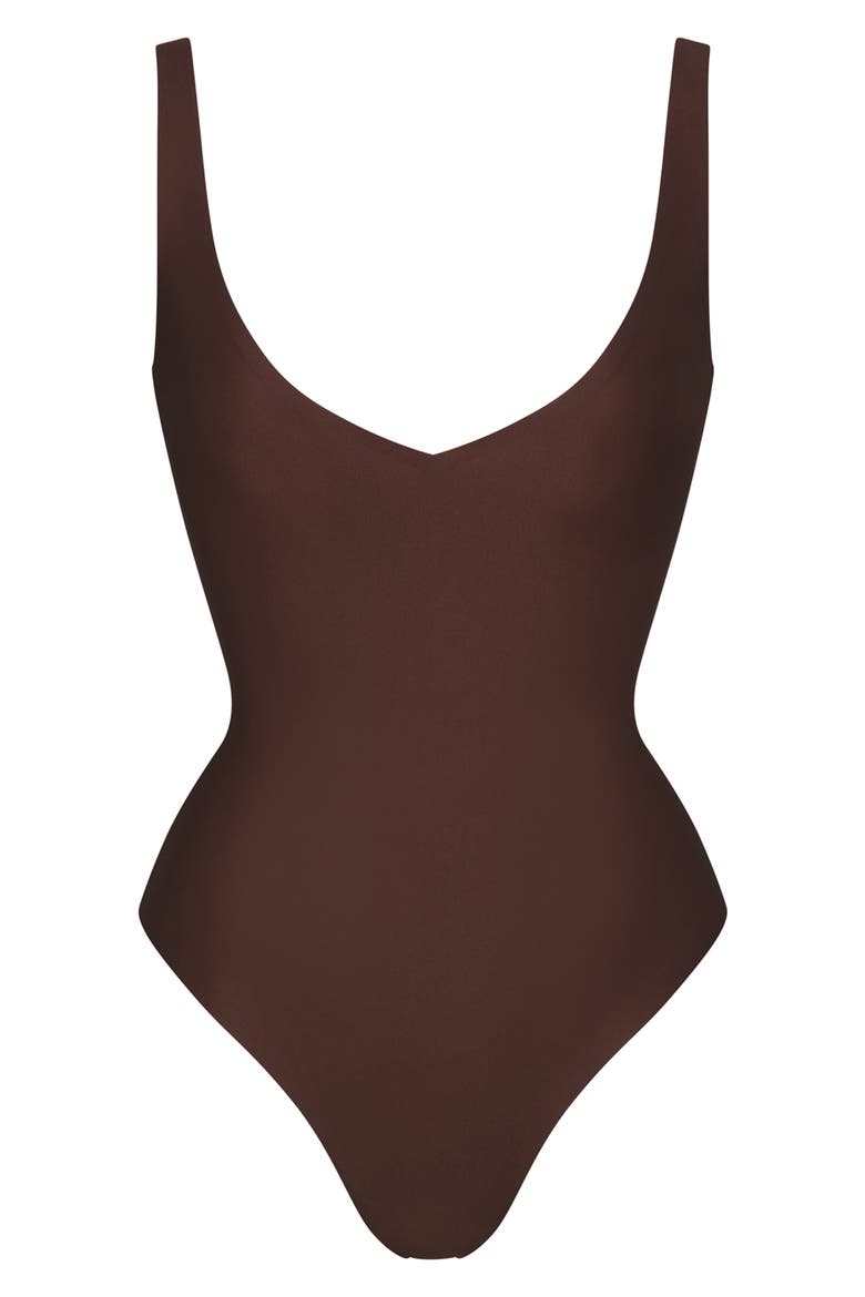 Unlined Plunge Thong Bodysuit, Alternate, color, COCOA