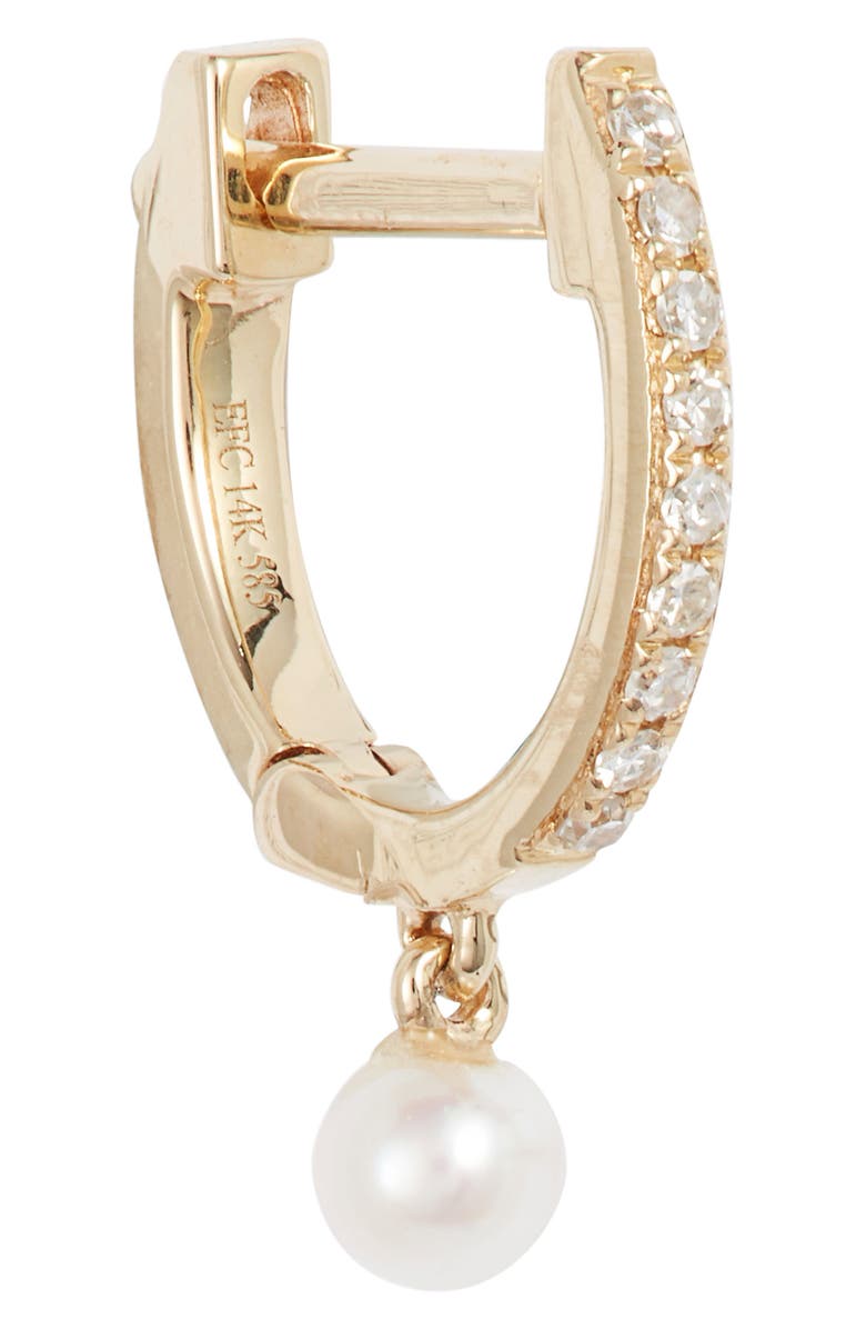 EF Collection Pearl & Diamond Huggie Hoops, Alternate, color,