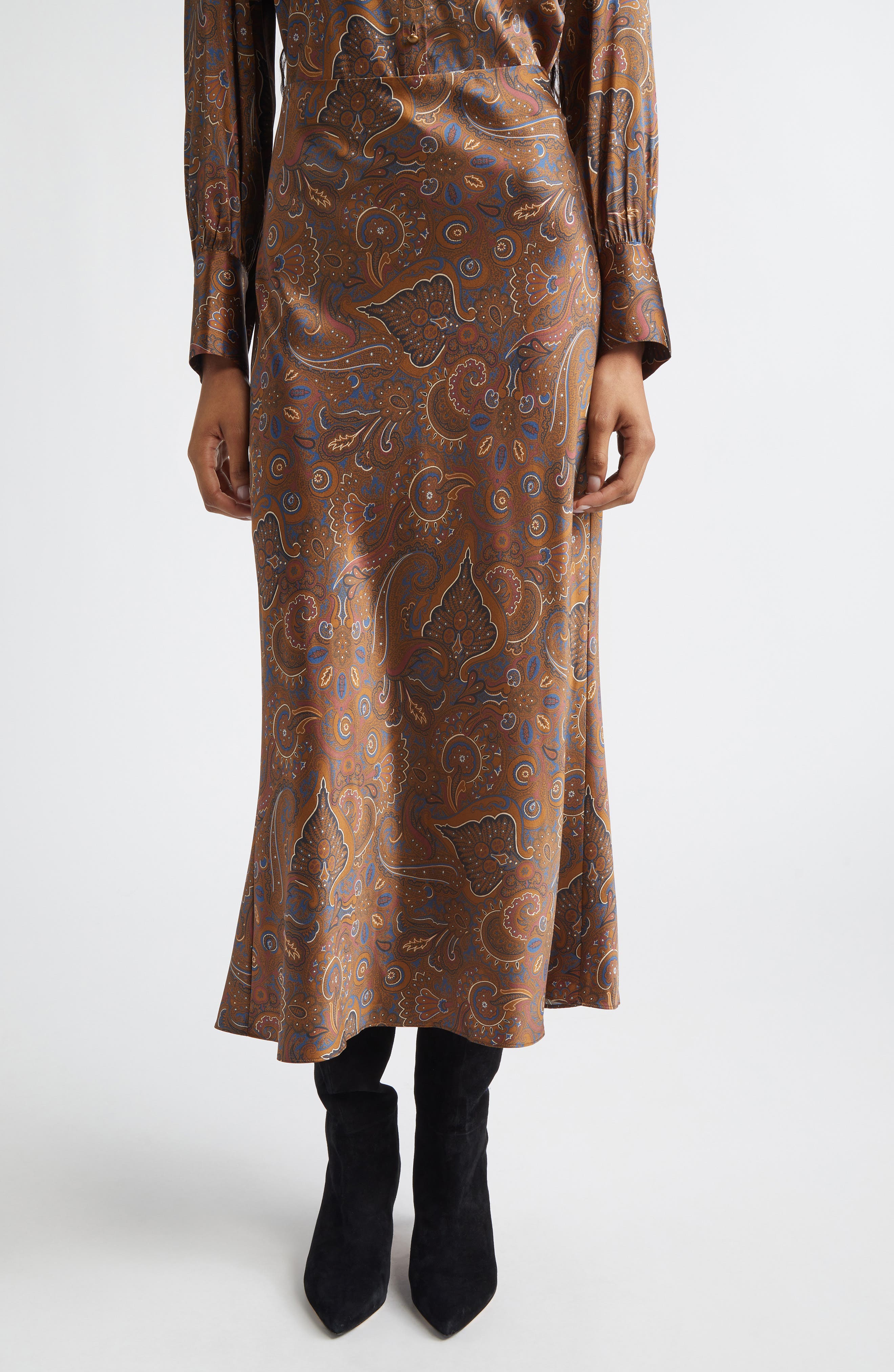 Clover Bias Cut Silk Blend Skirt
