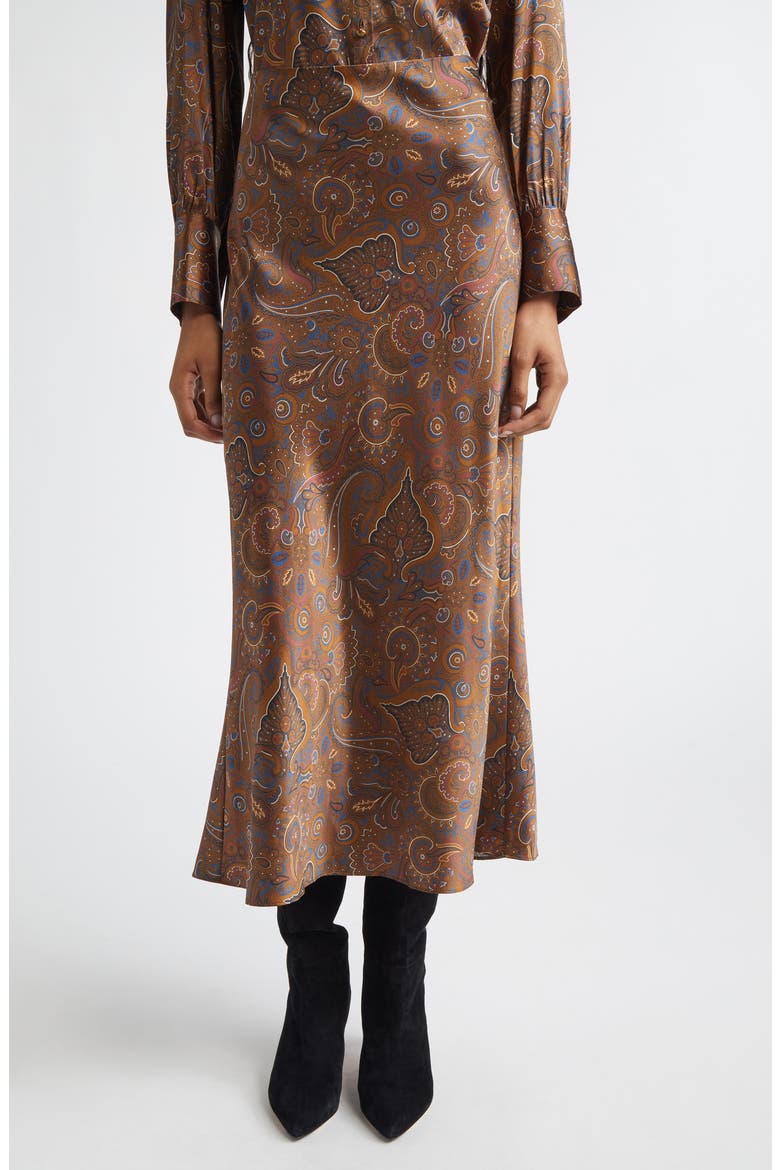Clover Bias Cut Silk Blend Skirt, Main, color, WALNUT MULTI