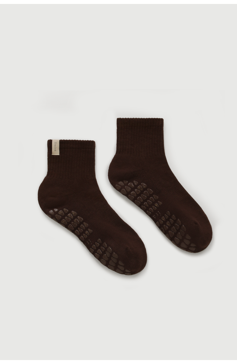 Fraise Espresso Quarter Crew Grip Sock, Main, color, Espresso