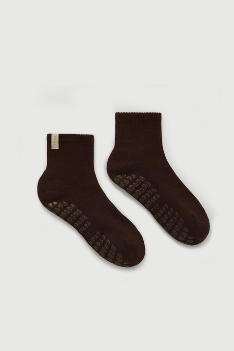 Espresso Quarter Crew Grip Sock