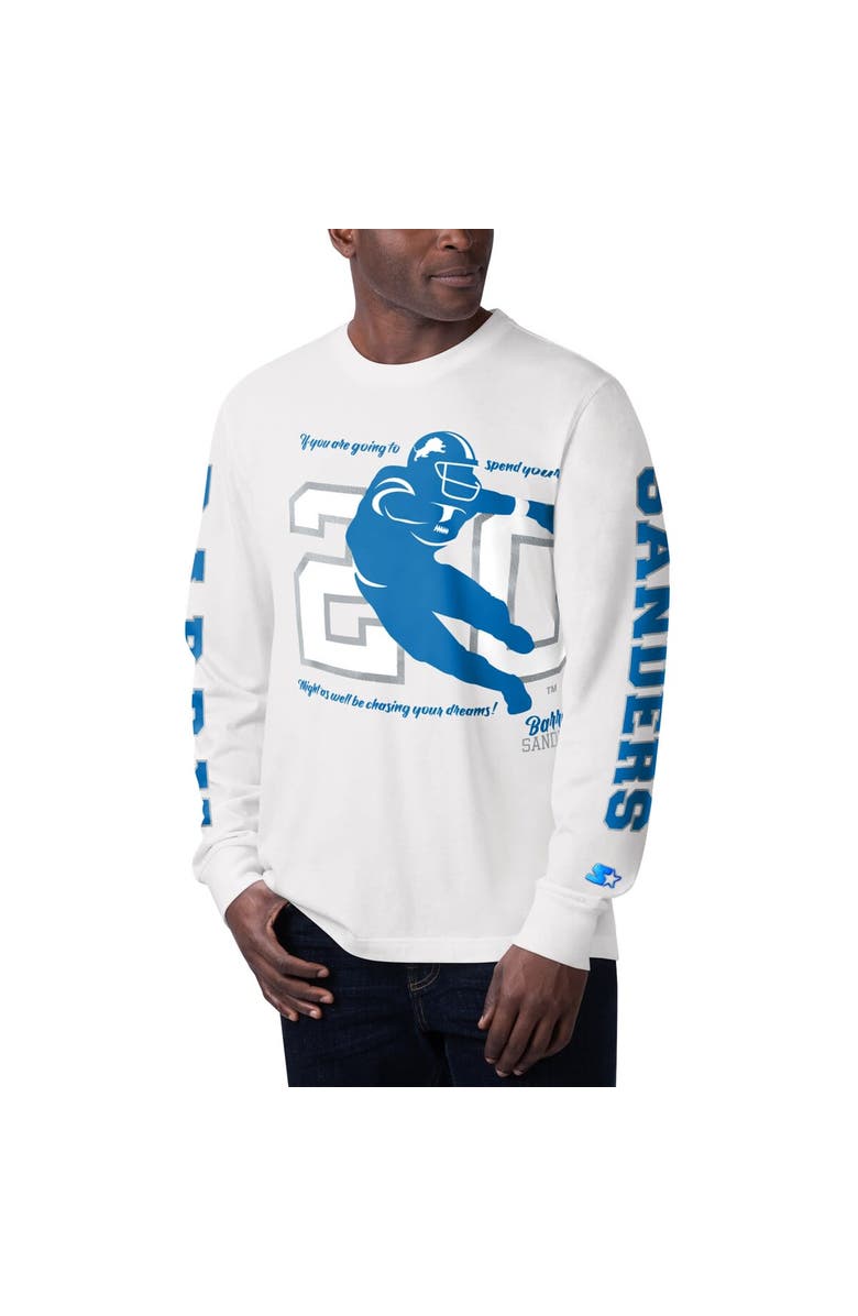 STARTER Men's Starter Barry Sanders White Detroit Lions Clutch Long Sleeve T-Shirt, Alternate, color,