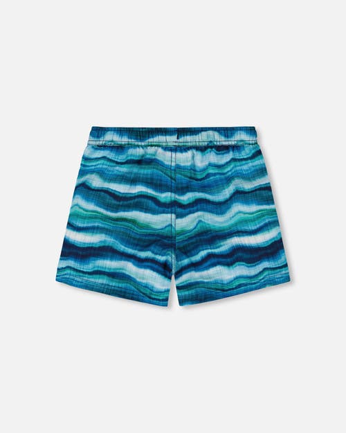 Deux Par Deux Little Boy's Printed Boardshorts Blue Wave And Black In Blue Wave And Black