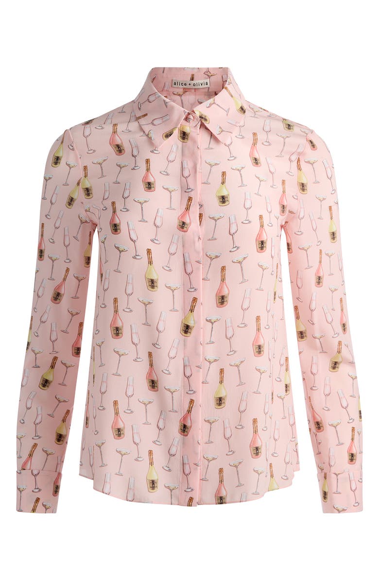 Alice + Olivia Willa Print Silk Button-Up Shirt, Alternate, color, Champagne Pop