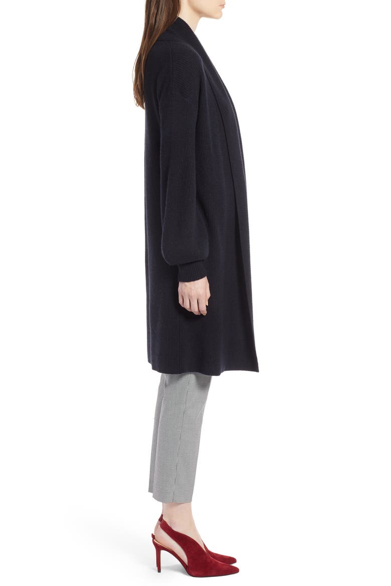 Blouson Sleeve Long Cashmere Cardigan, Alternate, color, BLACK
