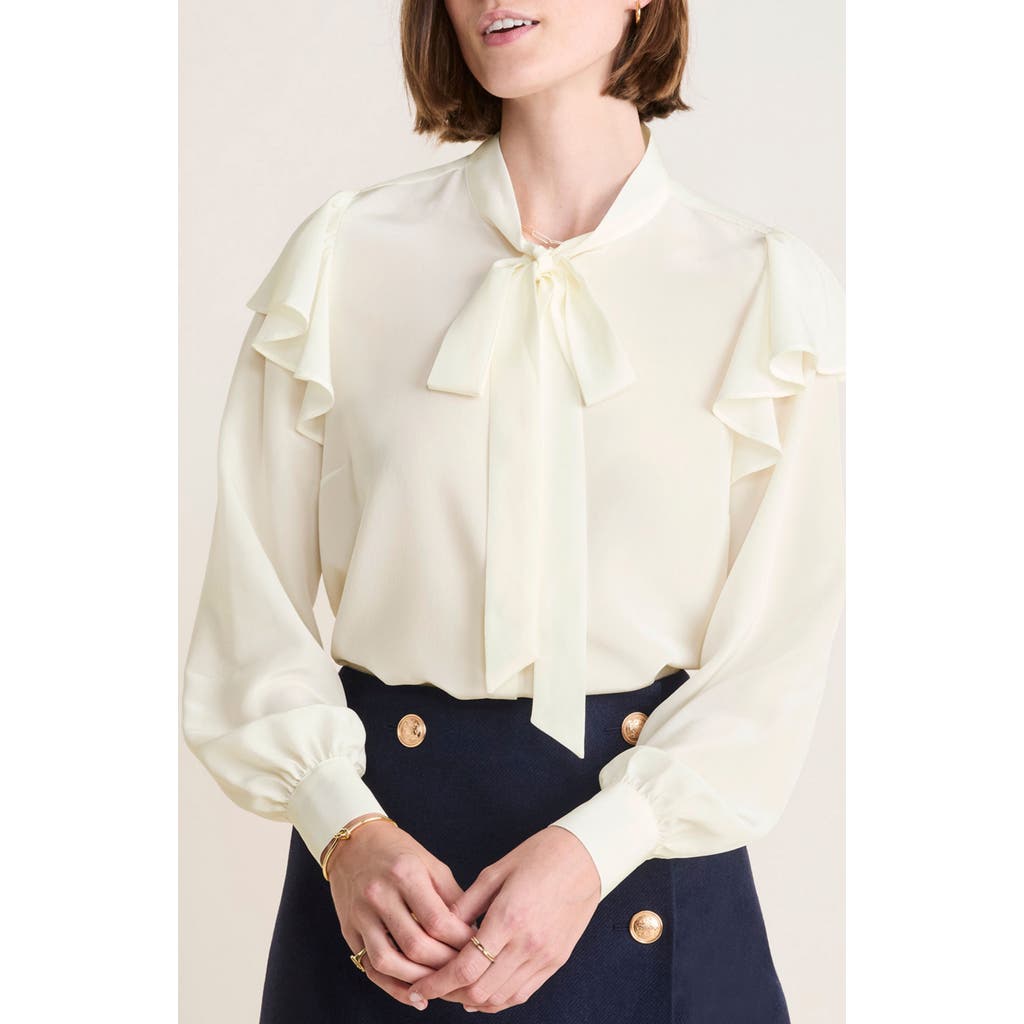 Vineyard Vines Tie Neck Silk Crêpe De Chine Button-up Shirt In White