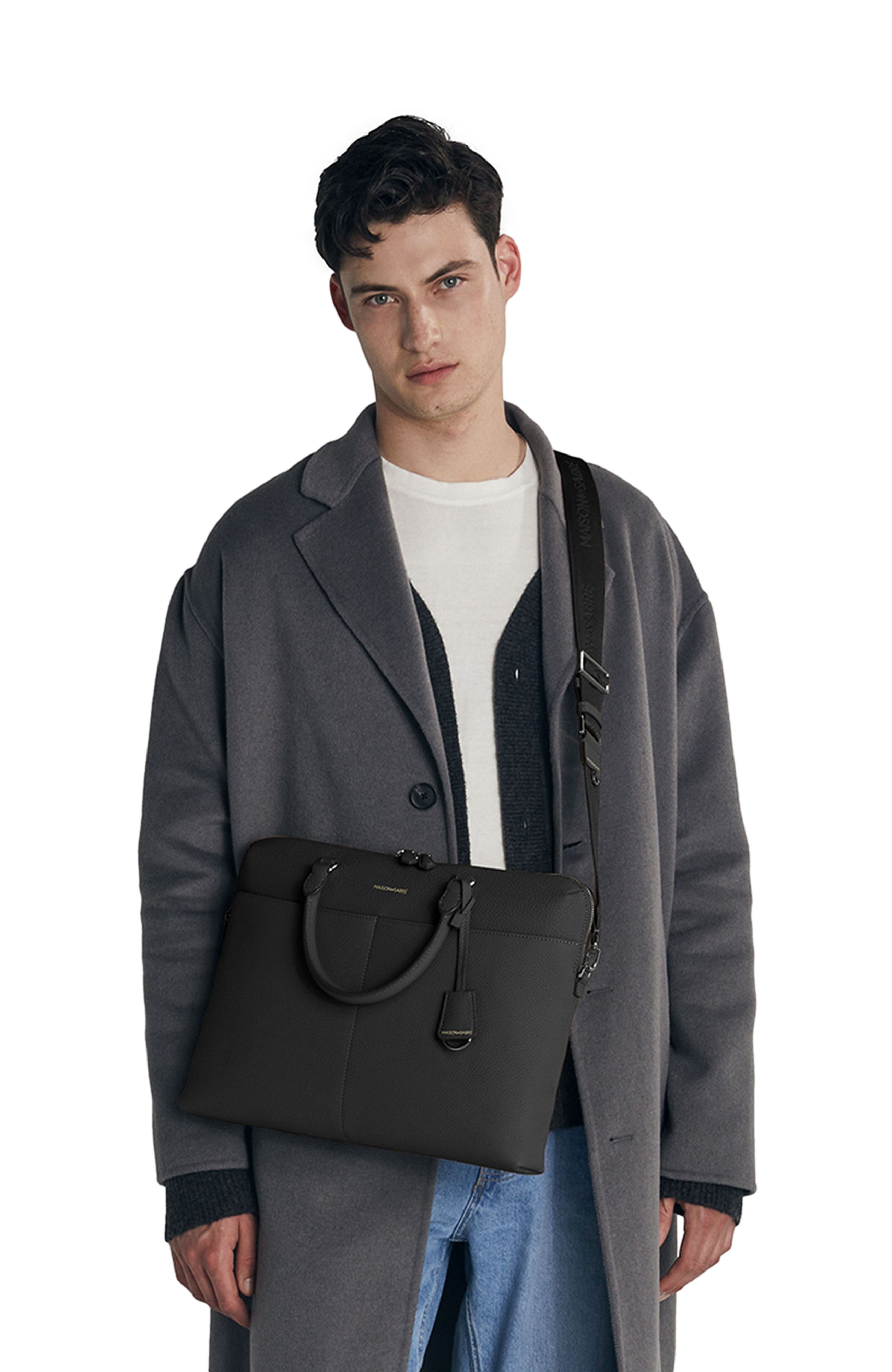 MAISON de SABRÉ Leather Laptop Bag, Alternate, color, Black Caviar