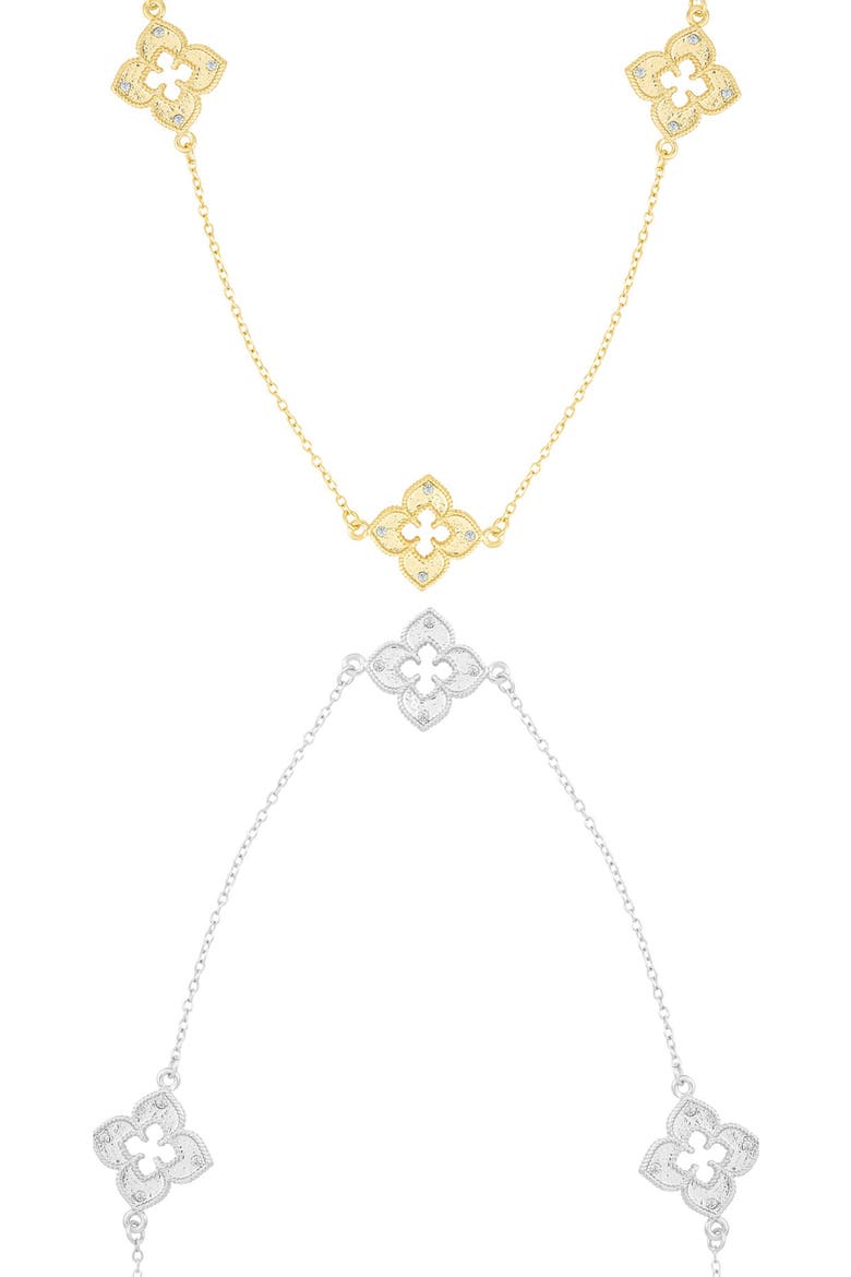 Set of 2 Renaissance Clover Station Necklaces, Main, color, GOLD/ SILVER
