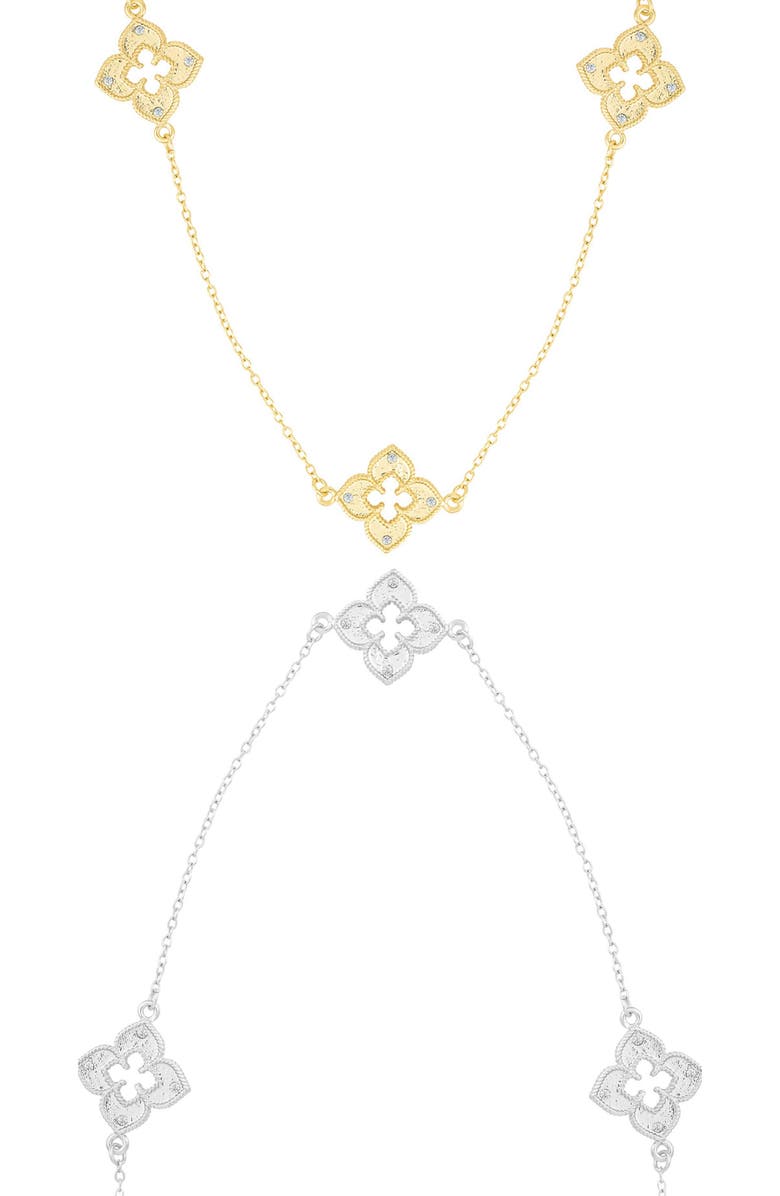 Adornia Set of 2 Renaissance Clover Station Necklaces, Main, color, Gold/ Silver