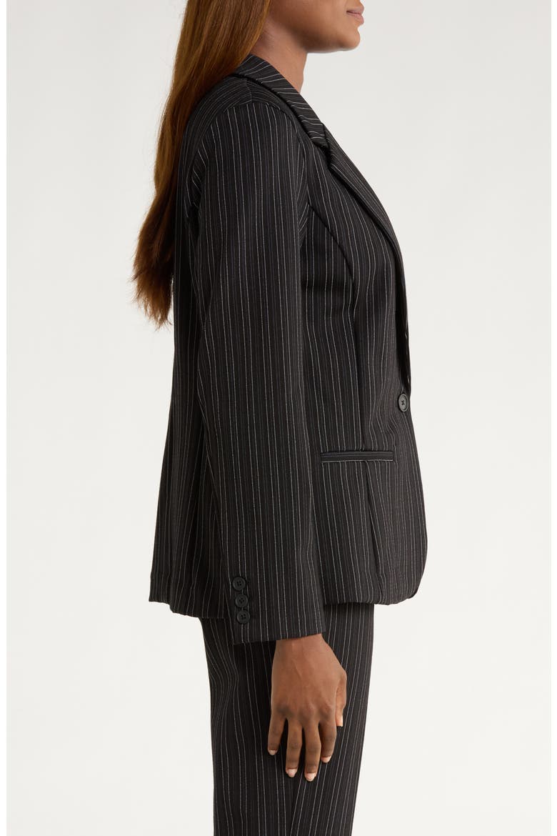 Stripe Fitted One-Button Blazer, Alternate, color, BLACK/ HINT OF NAVY STRIPE