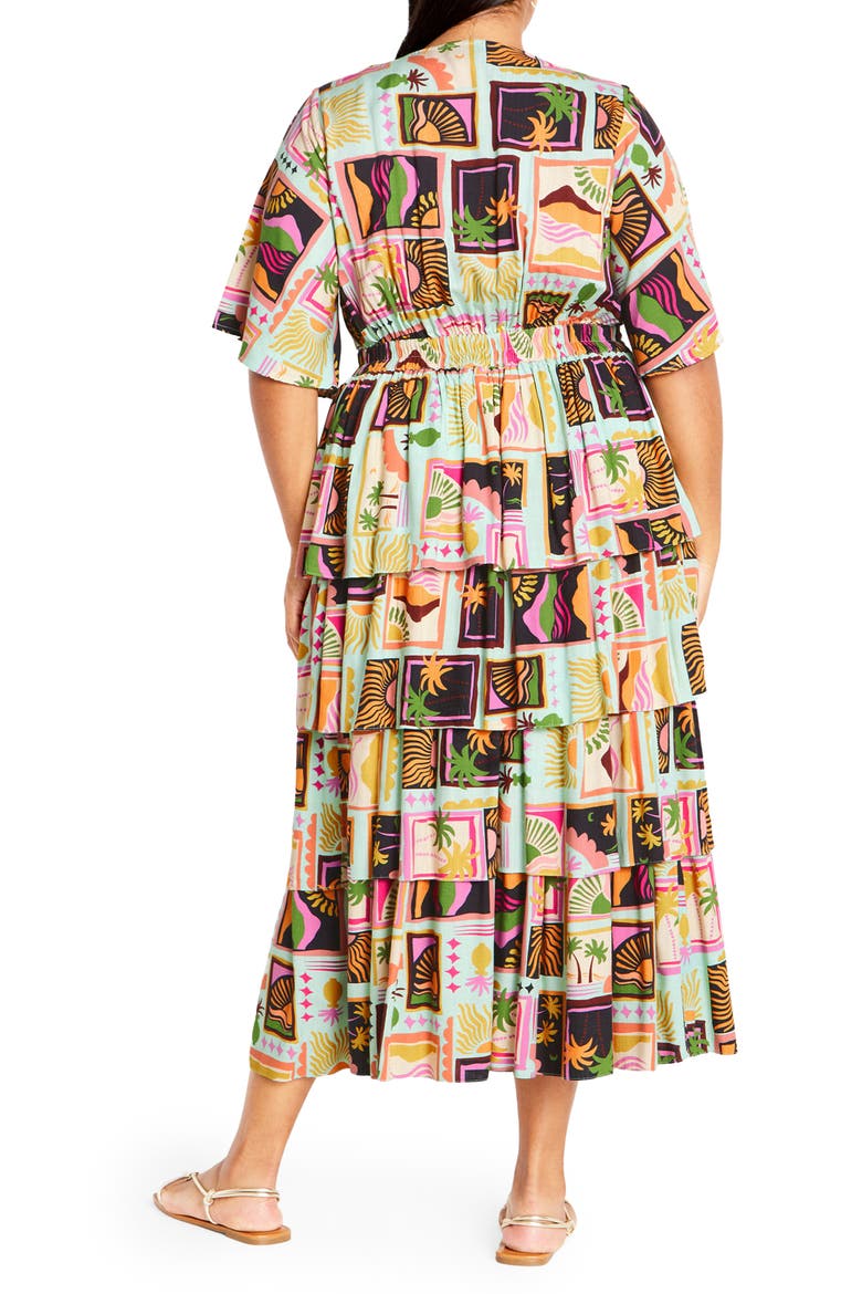 Ana Tie Front Tiered Midi Dress, Alternate, color, POSTCARDS