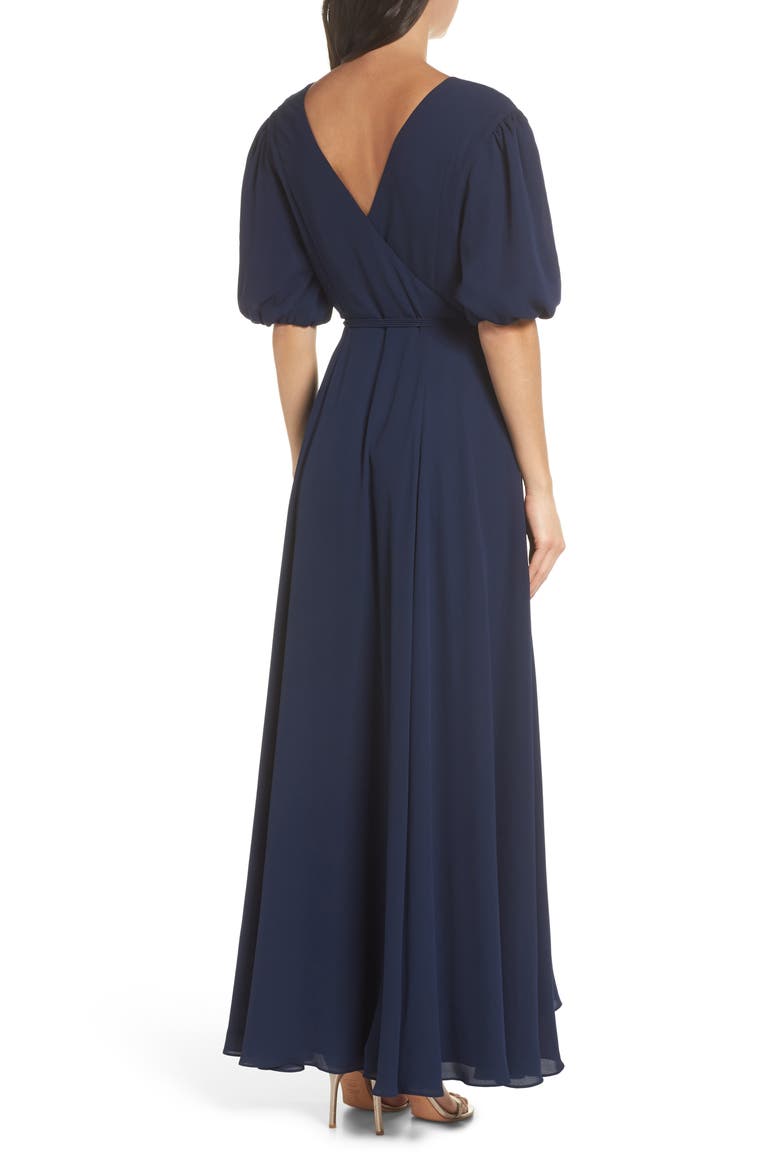 V-Neck Georgette Wrap Gown, Alternate, color, NAVY