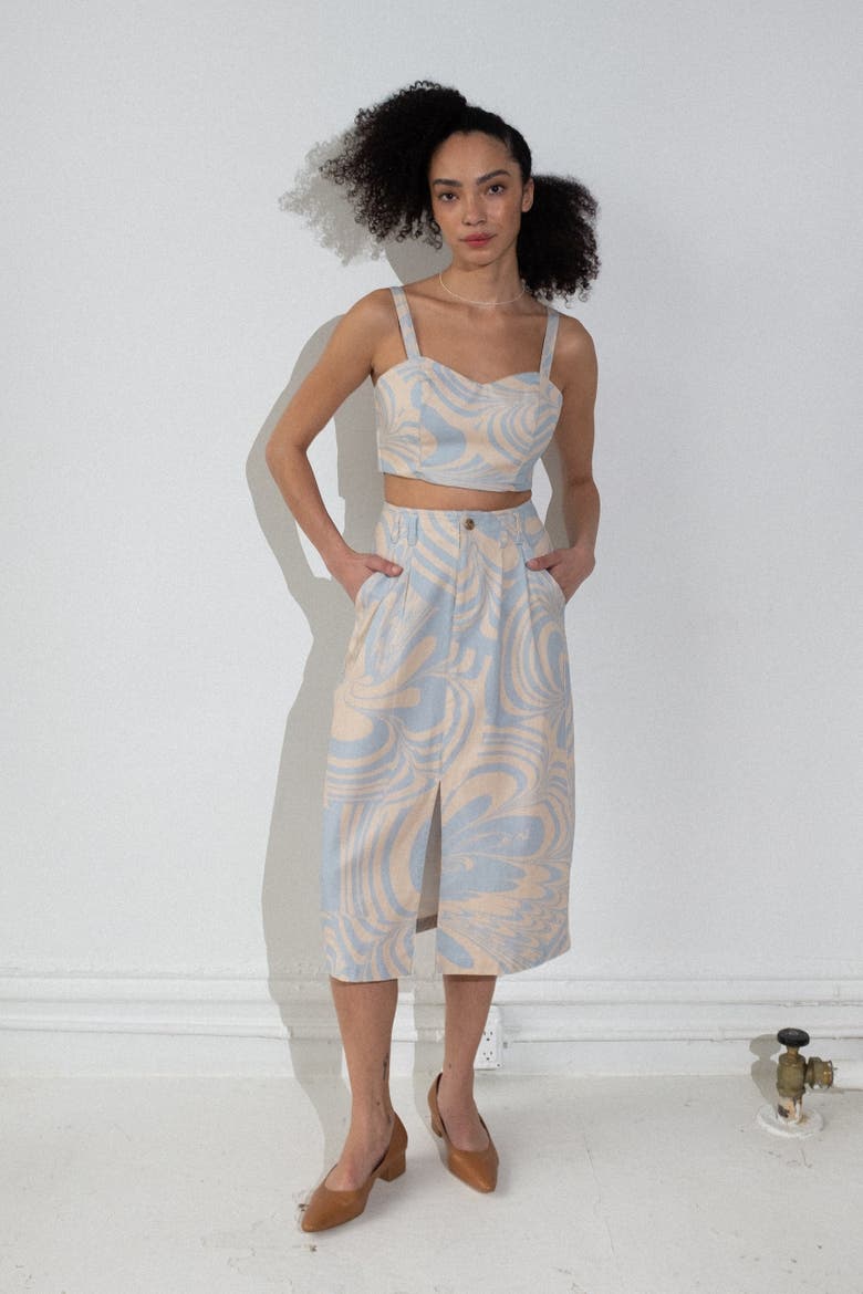 Kandran Printed Twill Pencil Midi Skirt, Alternate, color, Nuva Sky