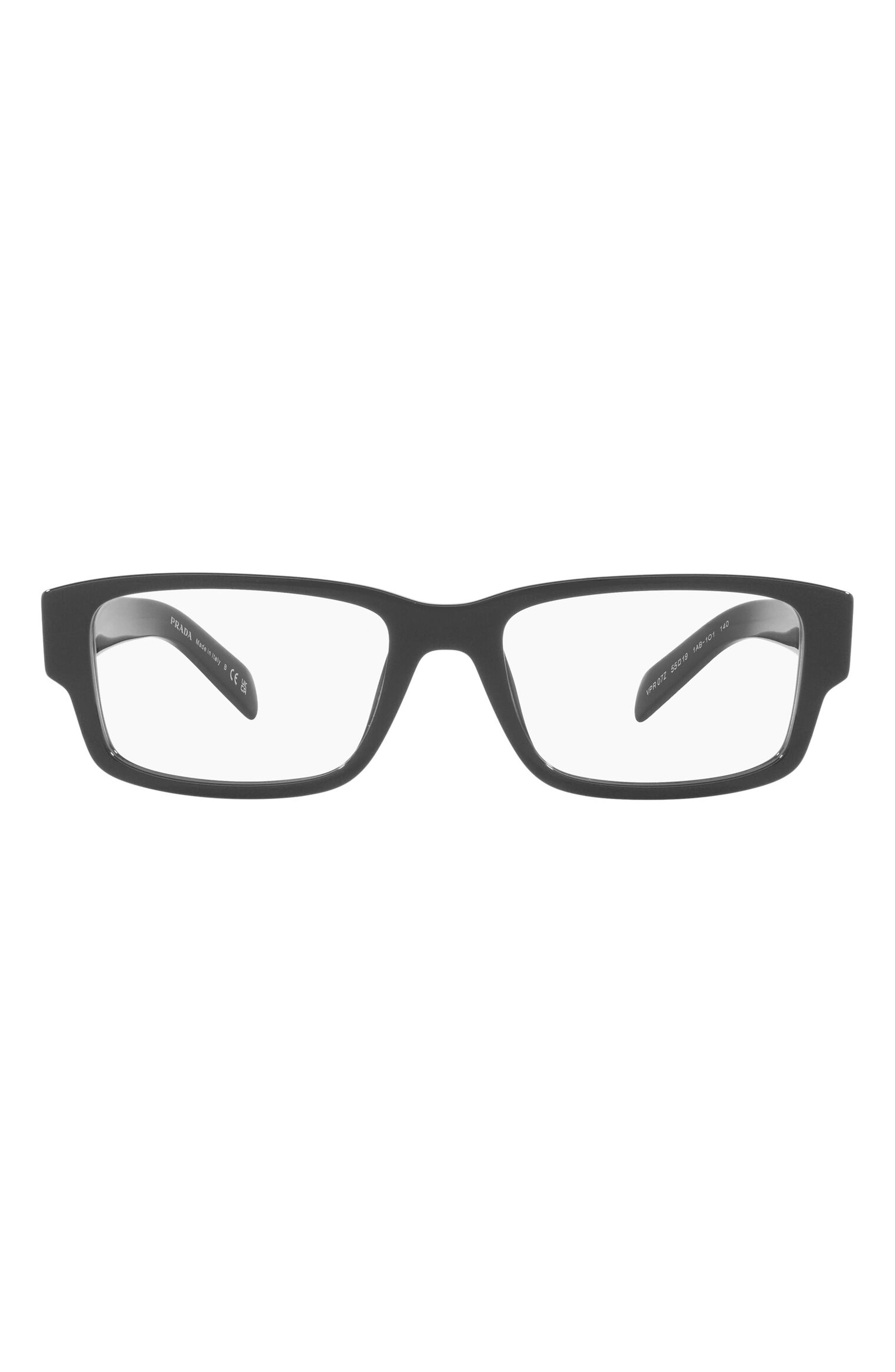 Prada 55mm Rectangular Optical Glasses in Black at Nordstrom