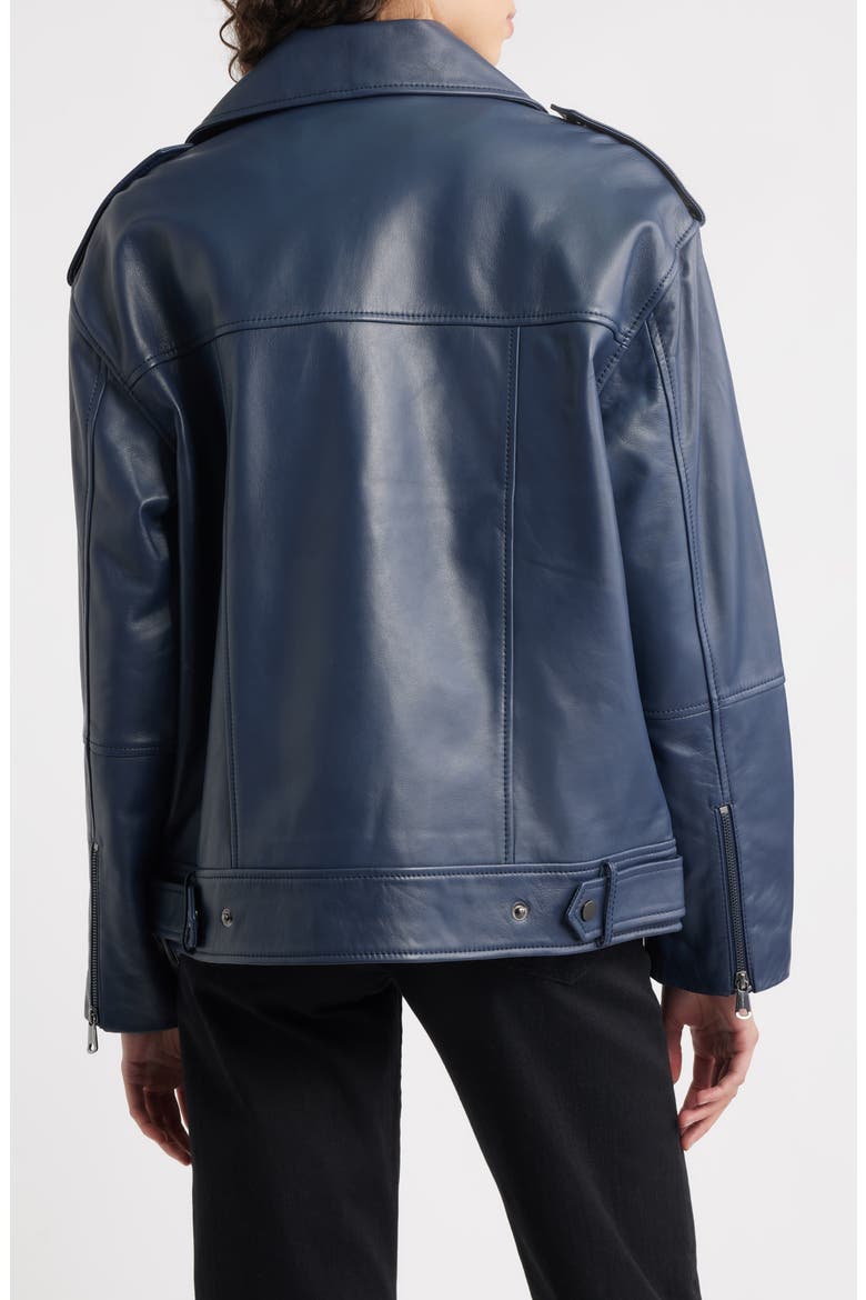 Relaxed Moto Leather Jacket, Alternate, color, NAVY