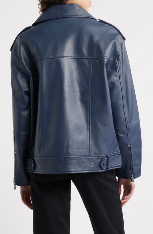 Bernardo Relaxed Moto Leather Jacket In Blue