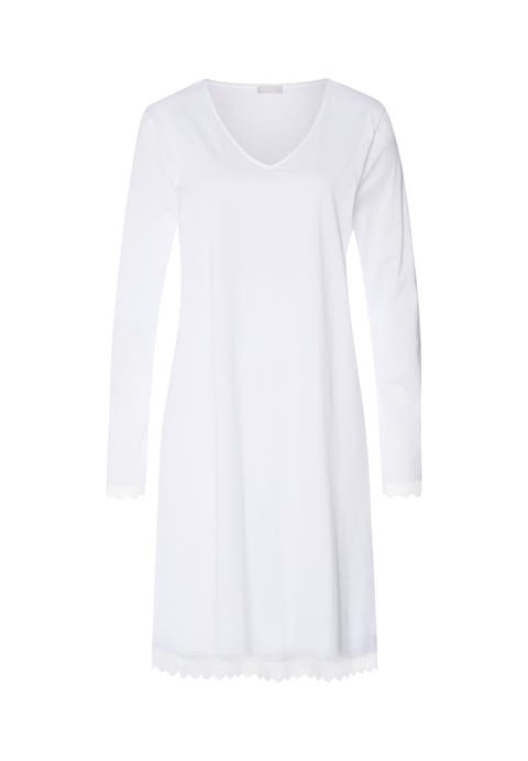 Inaya Scalloped Long Sleeve Lace Cotton Nightgown