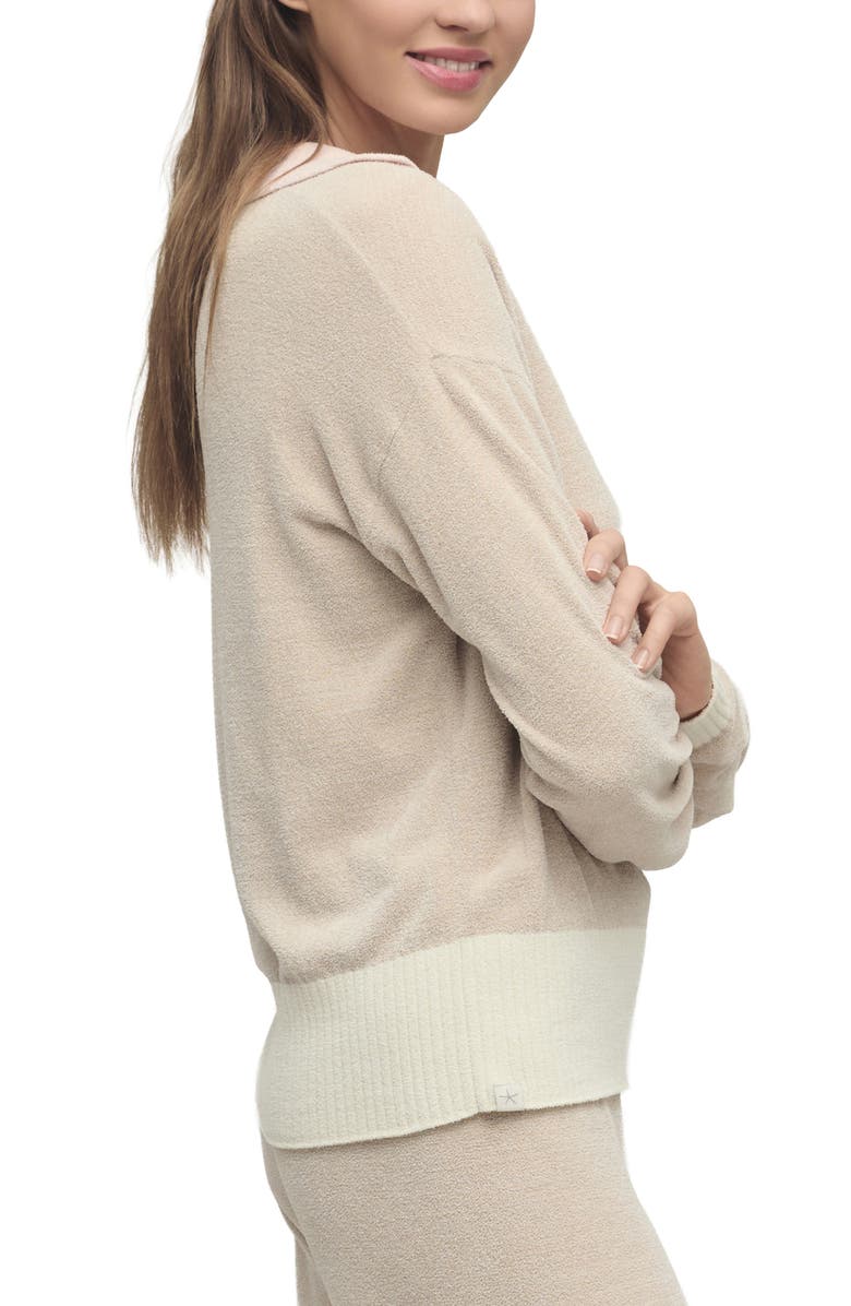 Barefoot Dreams<sup>®</sup> CozyChic<sup>®</sup> Ultra Lite<sup>®</sup> Heart Accent Johnny Collar Lounge Top, Alternate, color, Stone Multi