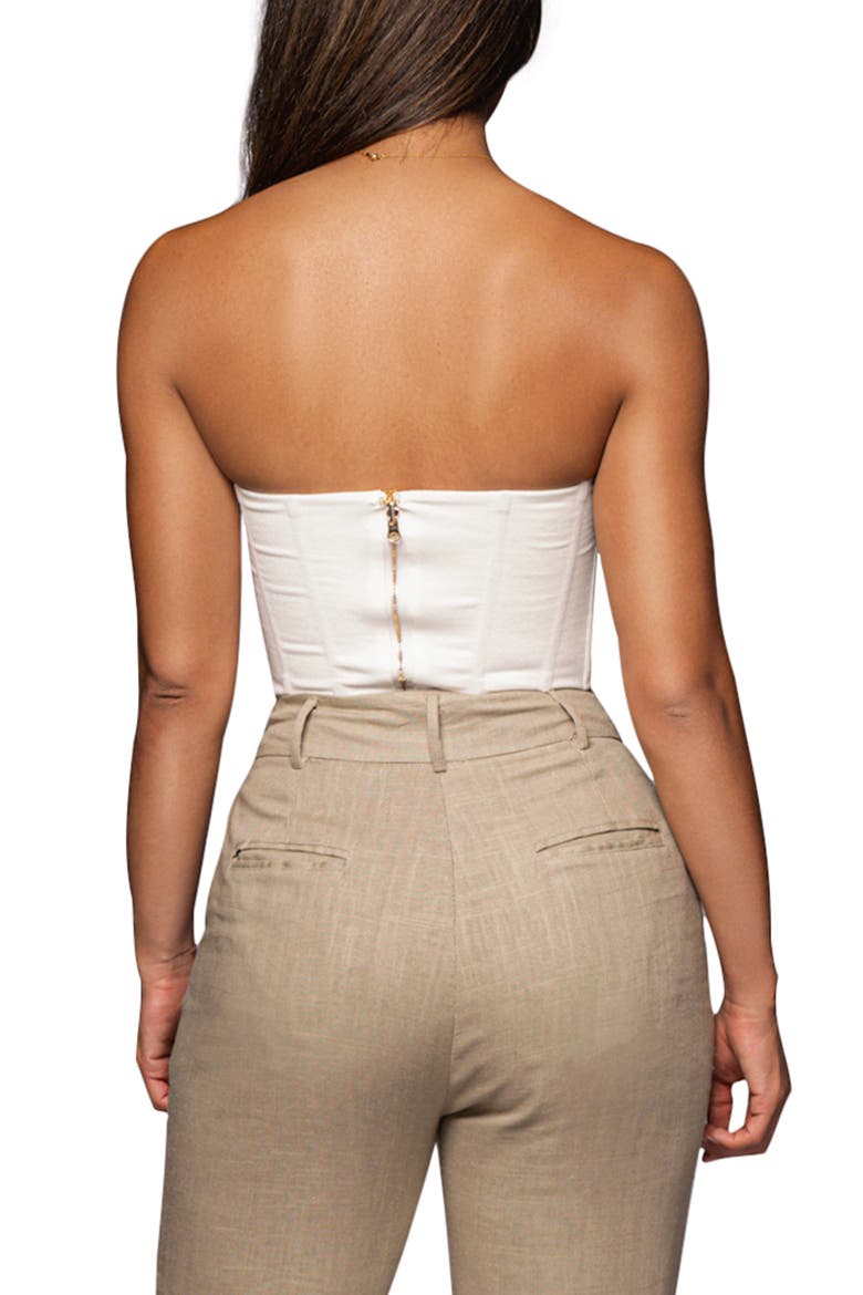 Fenix Strapless Cotton & Linen Corset Top, Alternate, color, WHITE