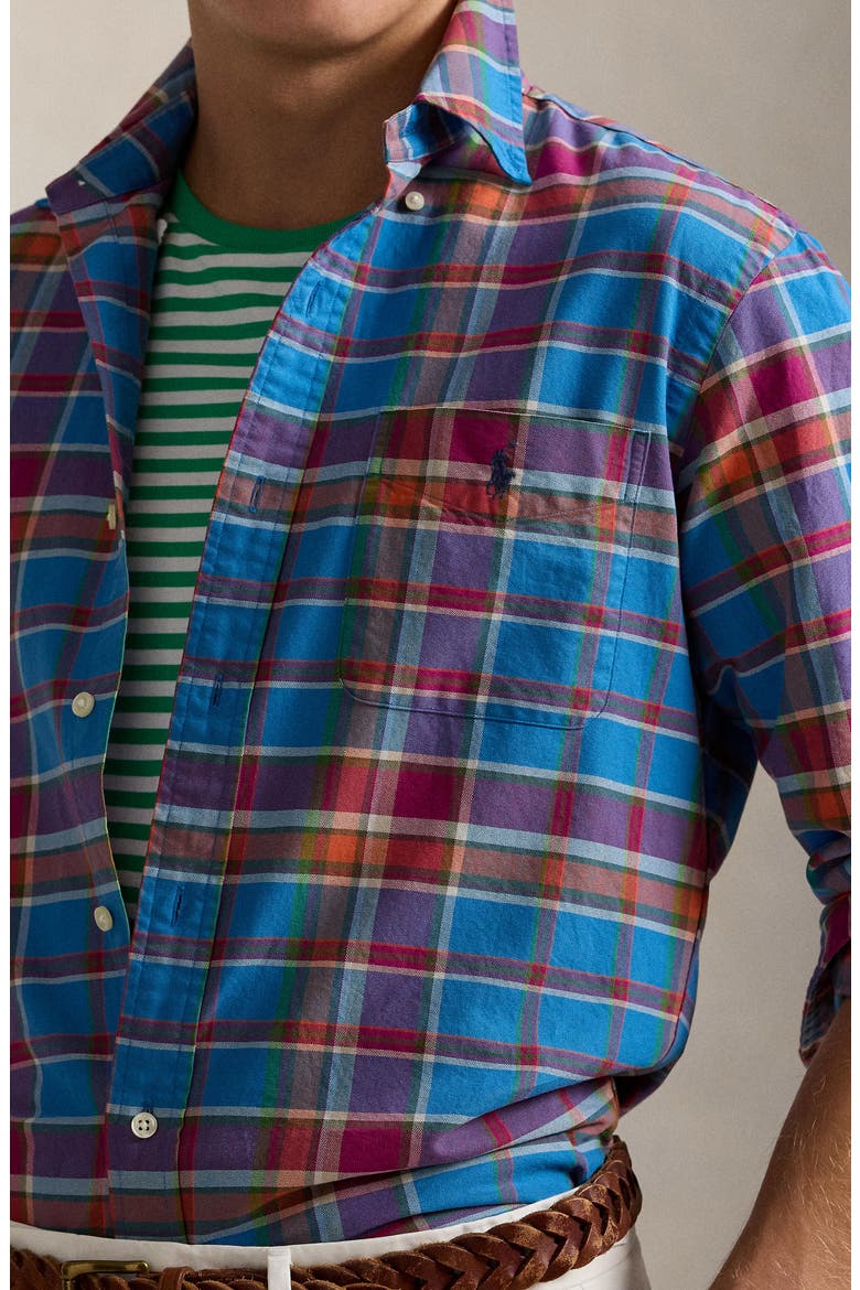 Classic Fit Plaid Cotton Oxford Button-Down Shirt, Alternate, color, 6600 BLUE BERRY MULTI
