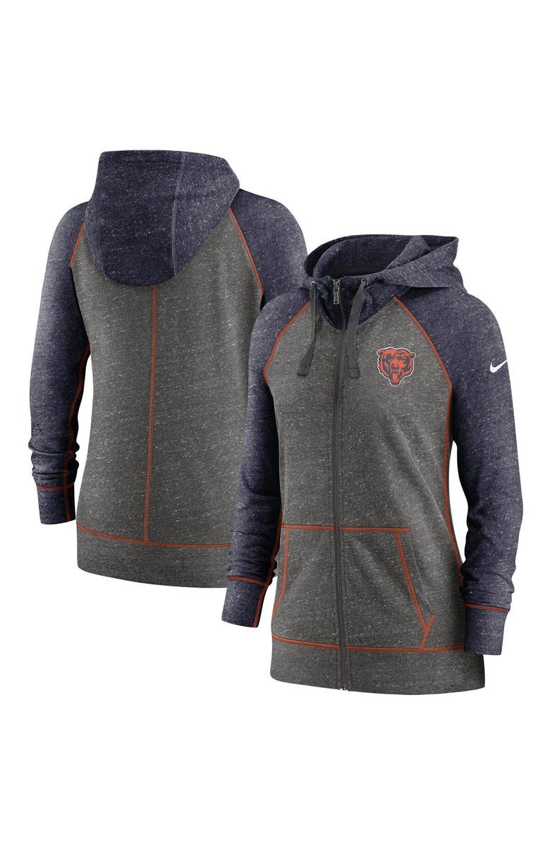 Nike Women's Nike Heathered Charcoal/Navy Chicago Bears Gym Vintage Raglan Full-Zip Hoodie, Main, color, 